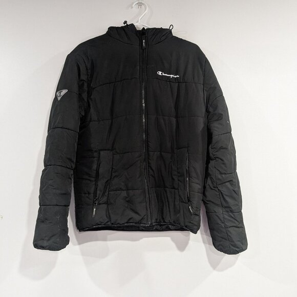 Champion Synthetic Fill Puffer Jacket Coat Black Size Small - Picture 1 of 8
